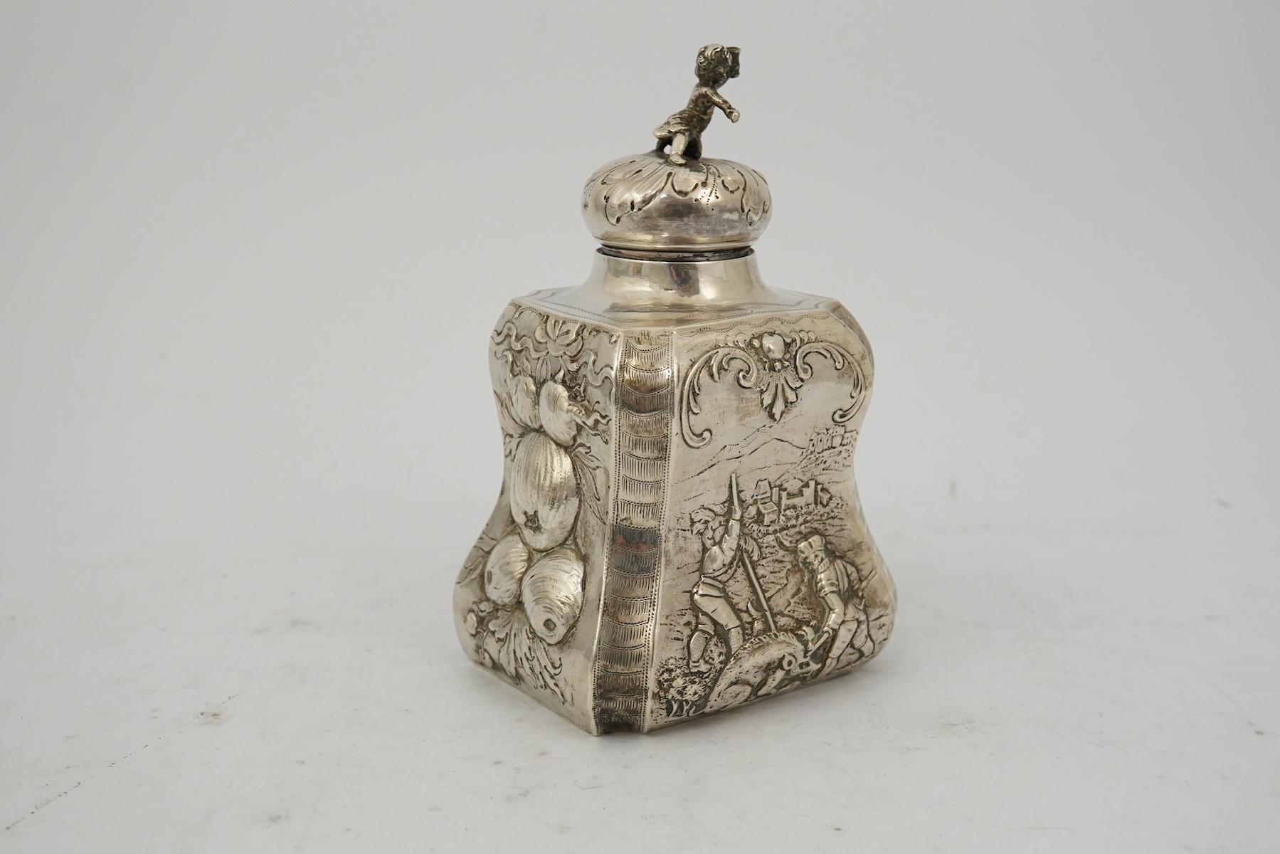 A late Victorian Hanau silver tea caddy and cover by Berthold Muller, with import marks for Chester, 1899